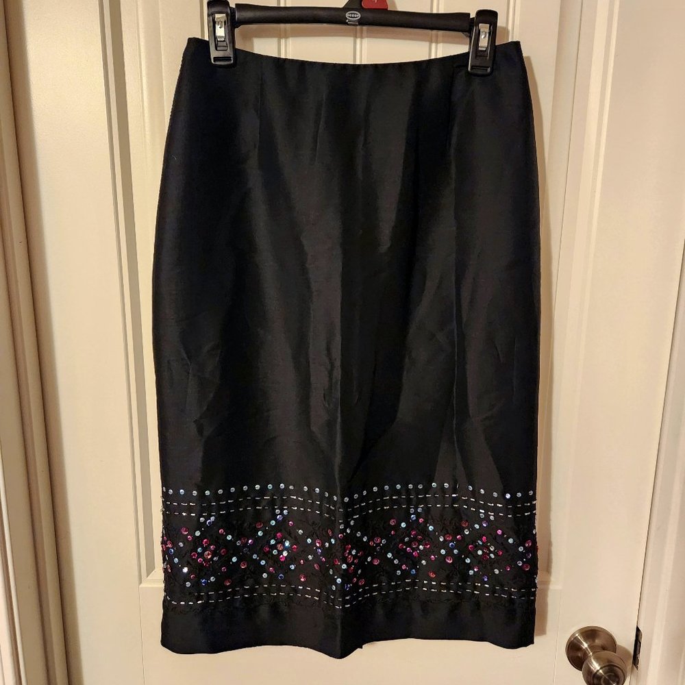 Vintage Beaded Silk Black Skirt - Picture 1 of 4